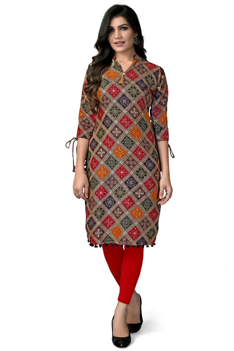 Printed Rayon Multi Color Kurti LKV001205