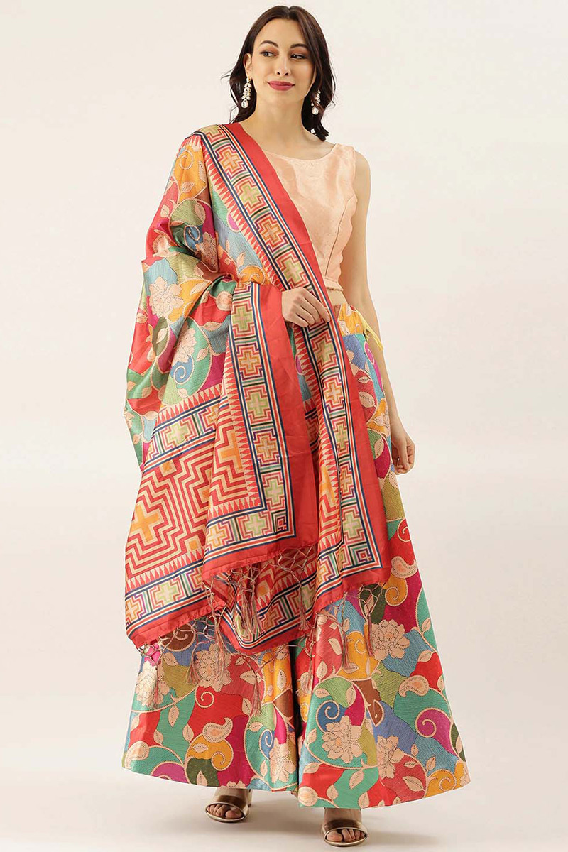 Printed Multi Color Silk A Line Lehenga