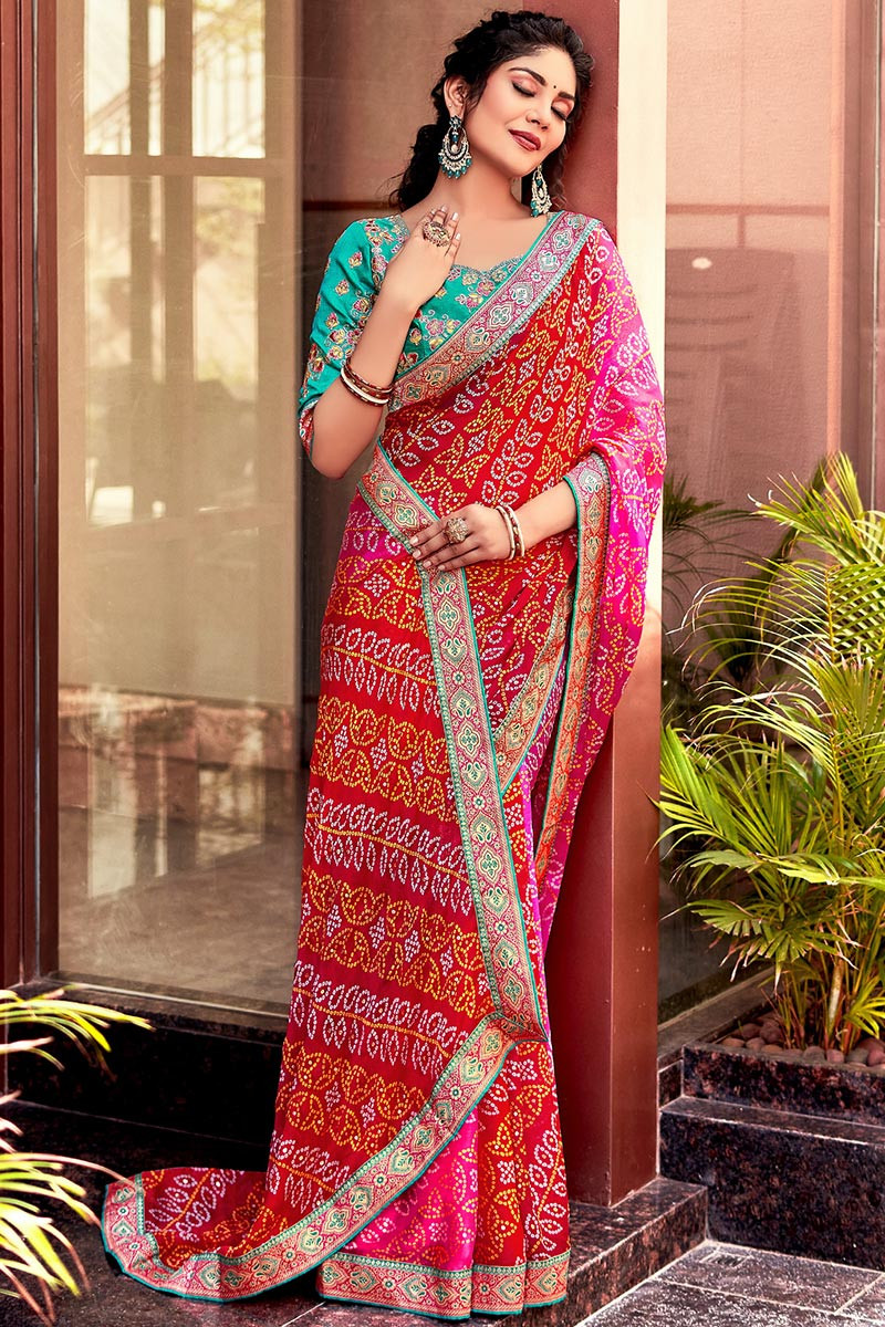 Chiffon bandhej saree on sale