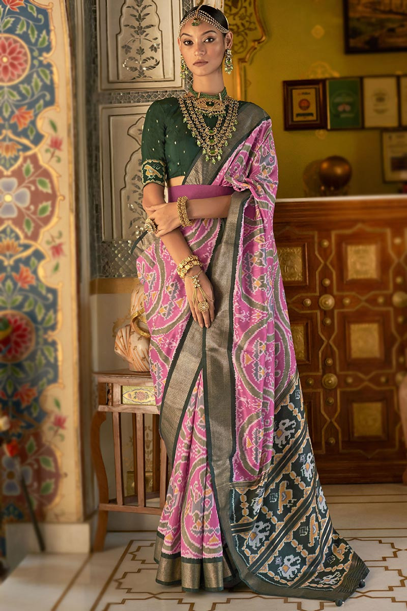 Pink and Dark Blue Maheshwari Silk Handloom Cotton Saree Online