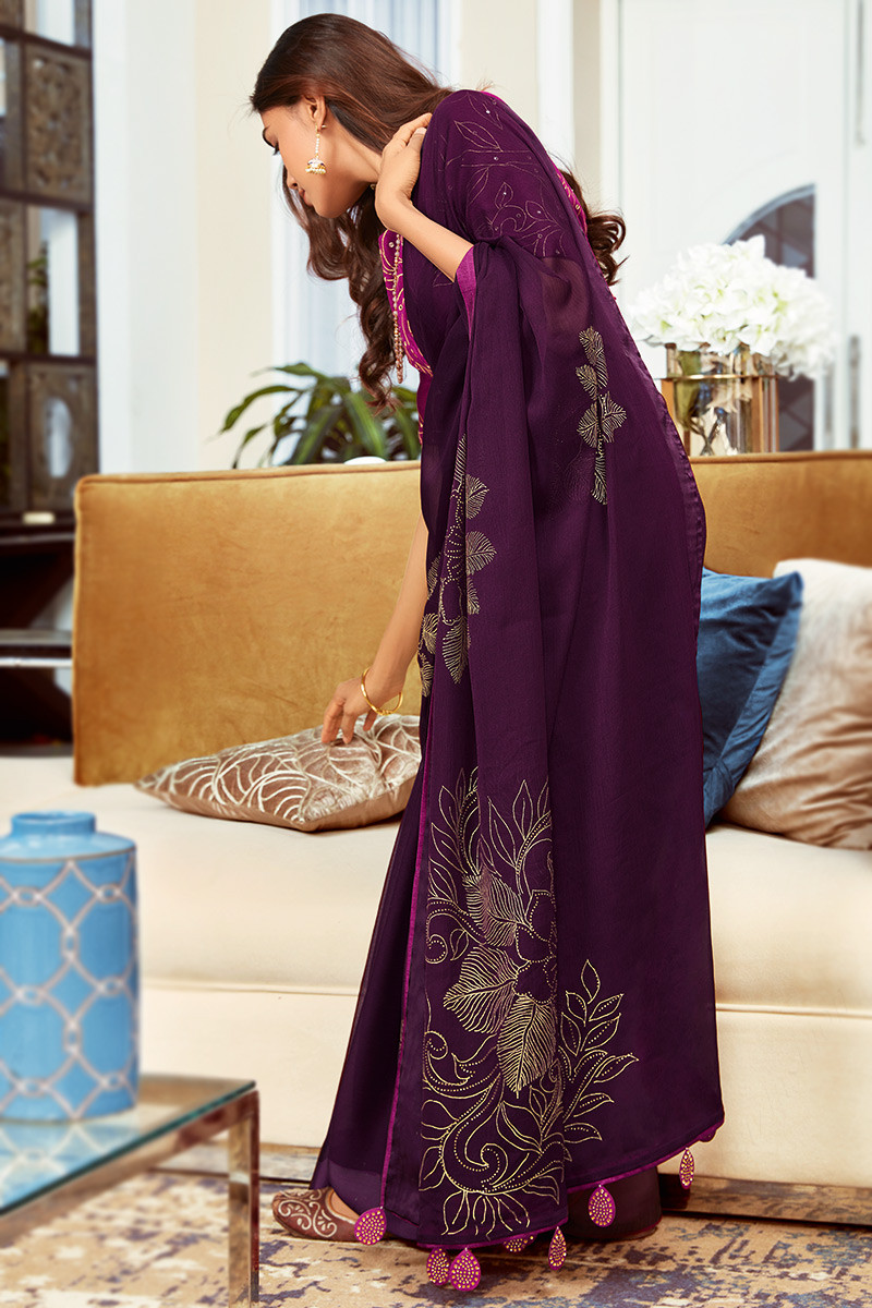 Shreya Embroidered Crepe Saree - Purple – Kavitha Gutta