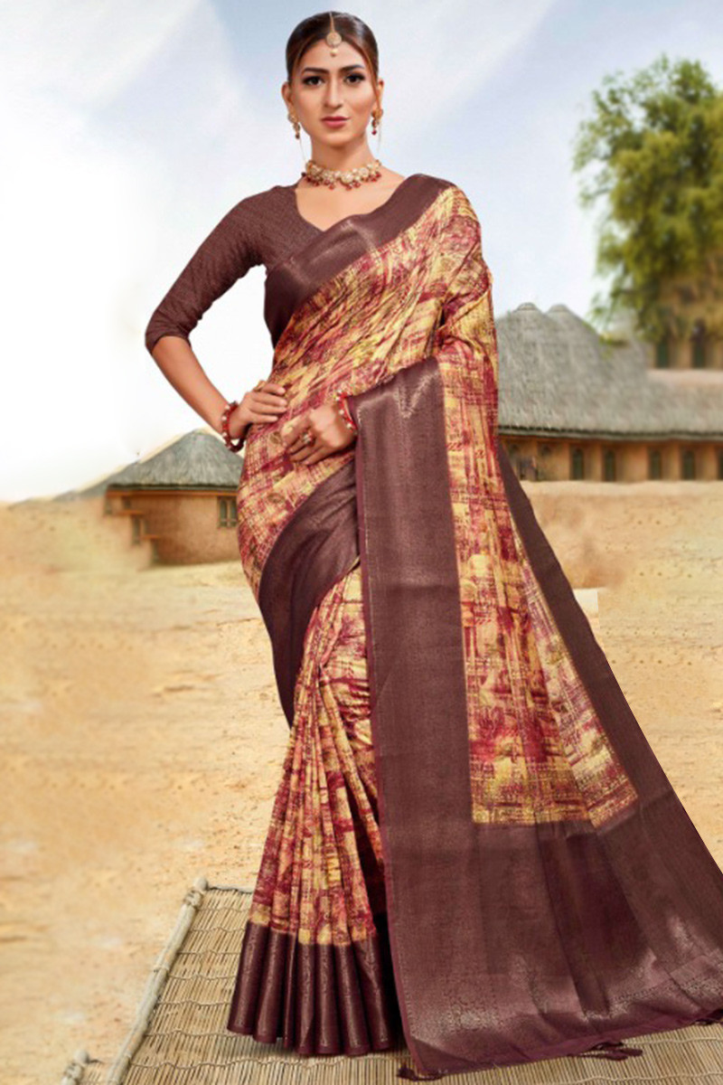 Silk Multi Color Weaved Thread Embroidered Saree for Party