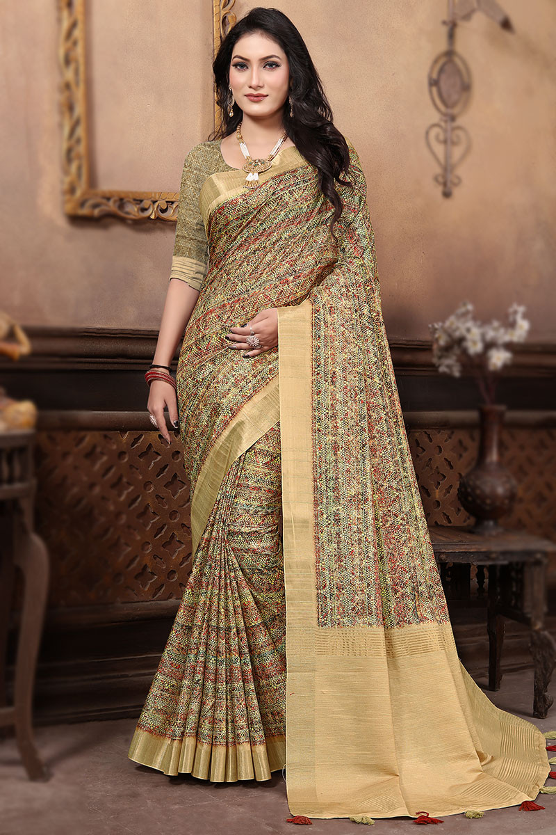 Multi Color Printed Handloom Silk Saree