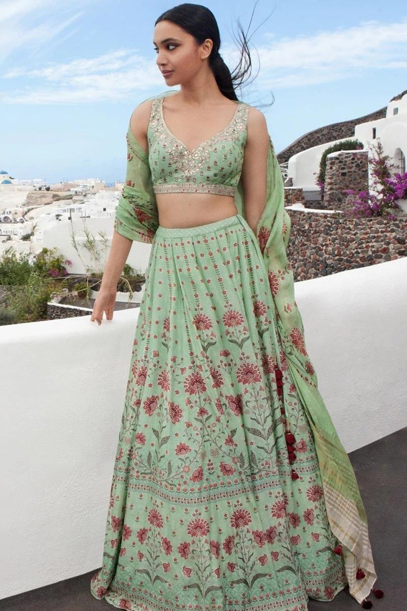 Kanya London Bridesmaid Lehenga long sleeve crop top in emerald | ASOS
