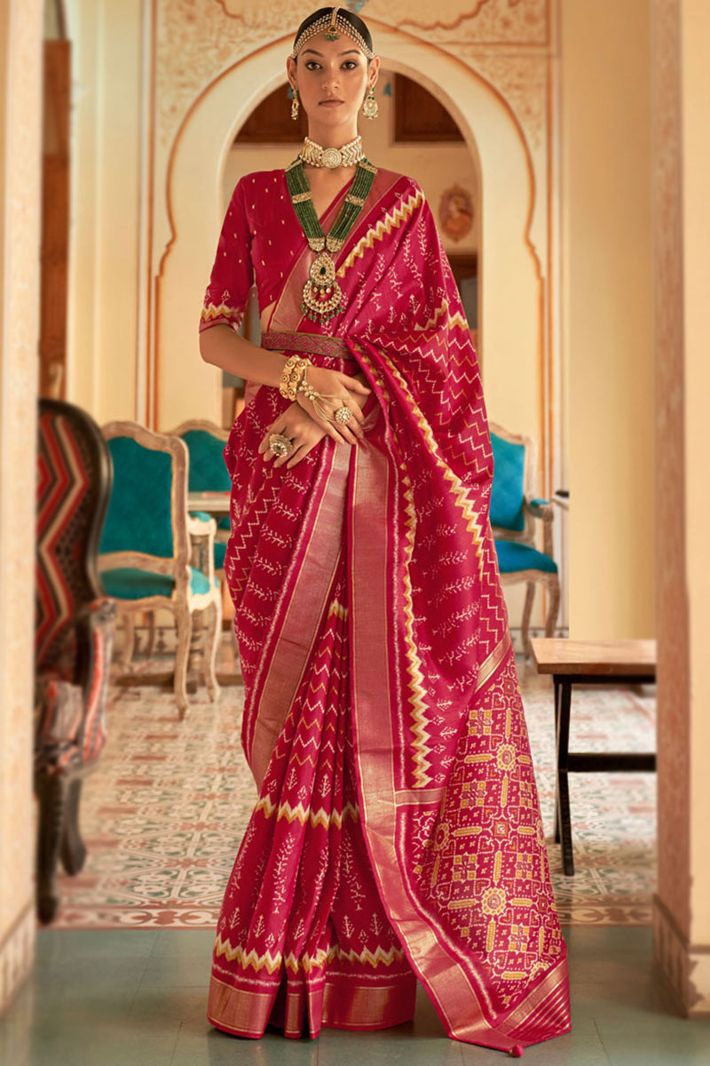 Samyakk.com - Ruby Pink Banarasi Silk Zari Woven Saree - Samyakk