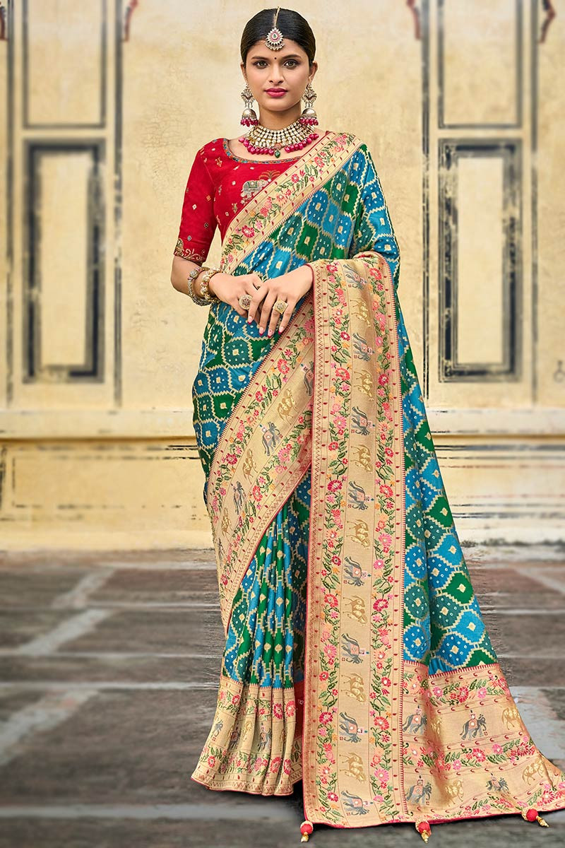 Banarasi Glossy Semi Silk Saree With Zari Weaving & Contrast Skirt Bor –  Banarasikargha