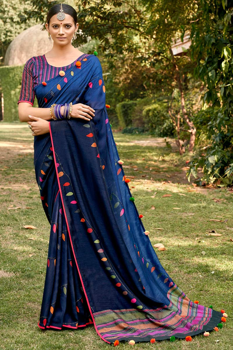 Soft Silk Saree with Floral Woven Border and Pallu Navy Blue - Tasarika –  TASARIKA - India's Most Loved Sarees!