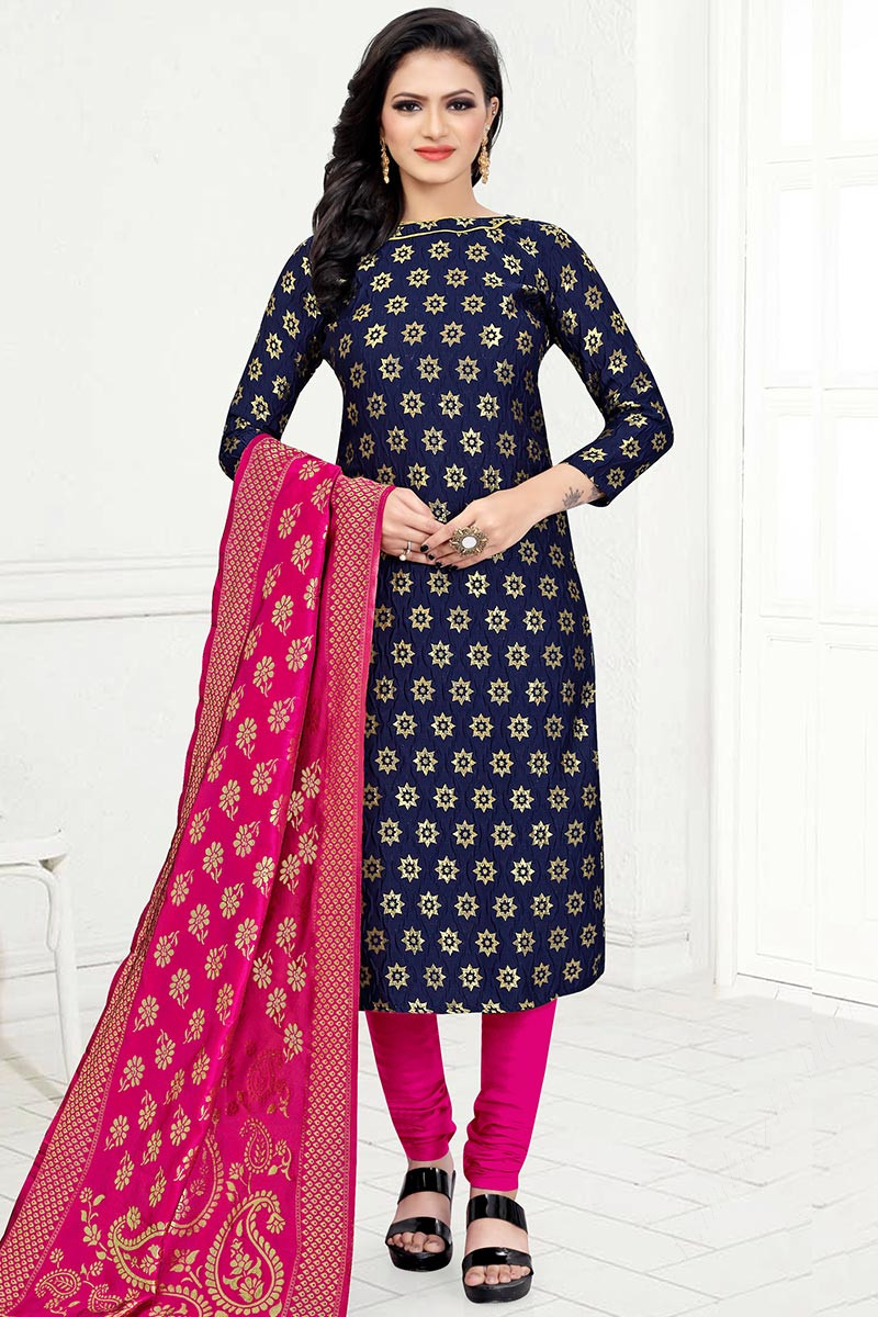 Dark Blue Churidar Suit With Woven Zari LSTV110618