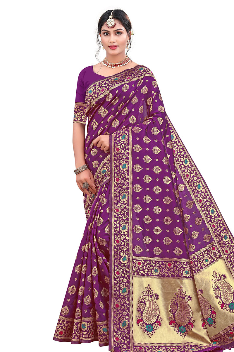 Banarasi wedding saree new arrivals purple