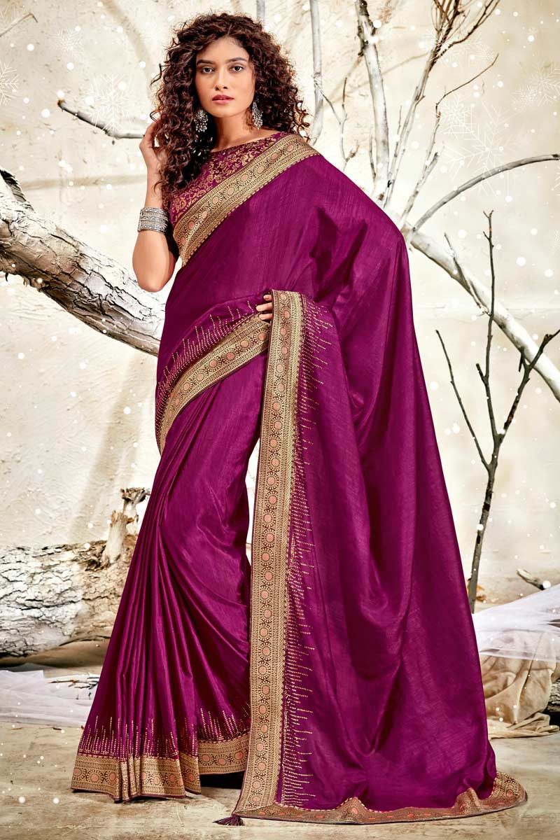 Sale Purple Soft Silk Party Wear Saree SARV114052