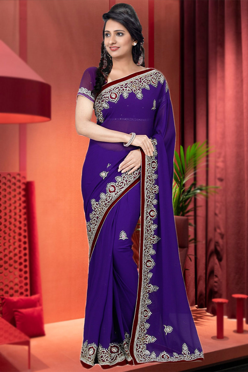 Purple Delicately Embroidered Sari Set | Gopi Vaid – KYNAH