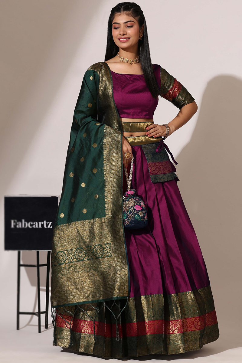 Purple Lehenga Silk Woven Zari Flared Style Lehenga