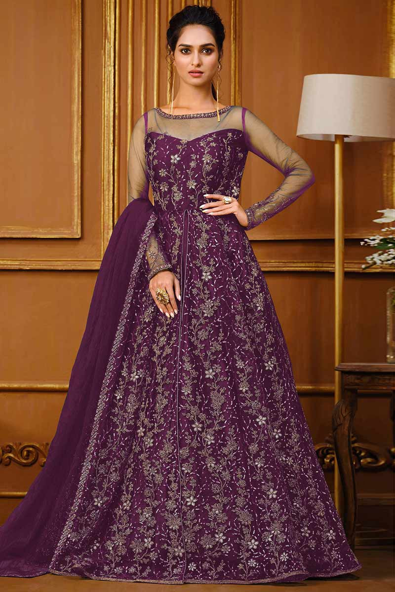 Buy Festival Plus Size Dress Net Purple Trouser Suit LSTV115620