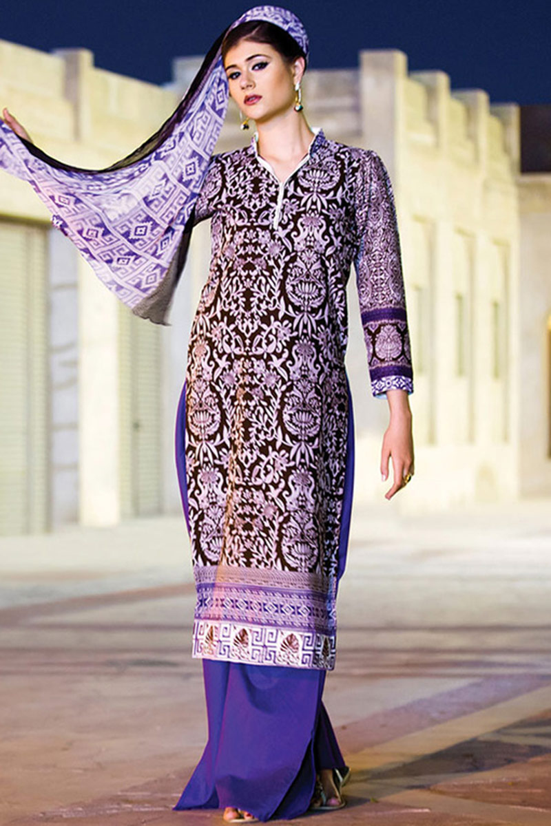 Purple Printed Cotton Trouser Suit