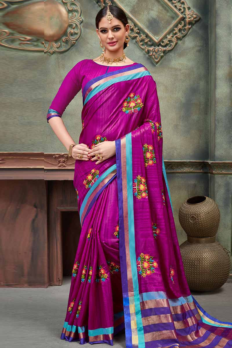 Magenta purple Jacquard and art silk Saree