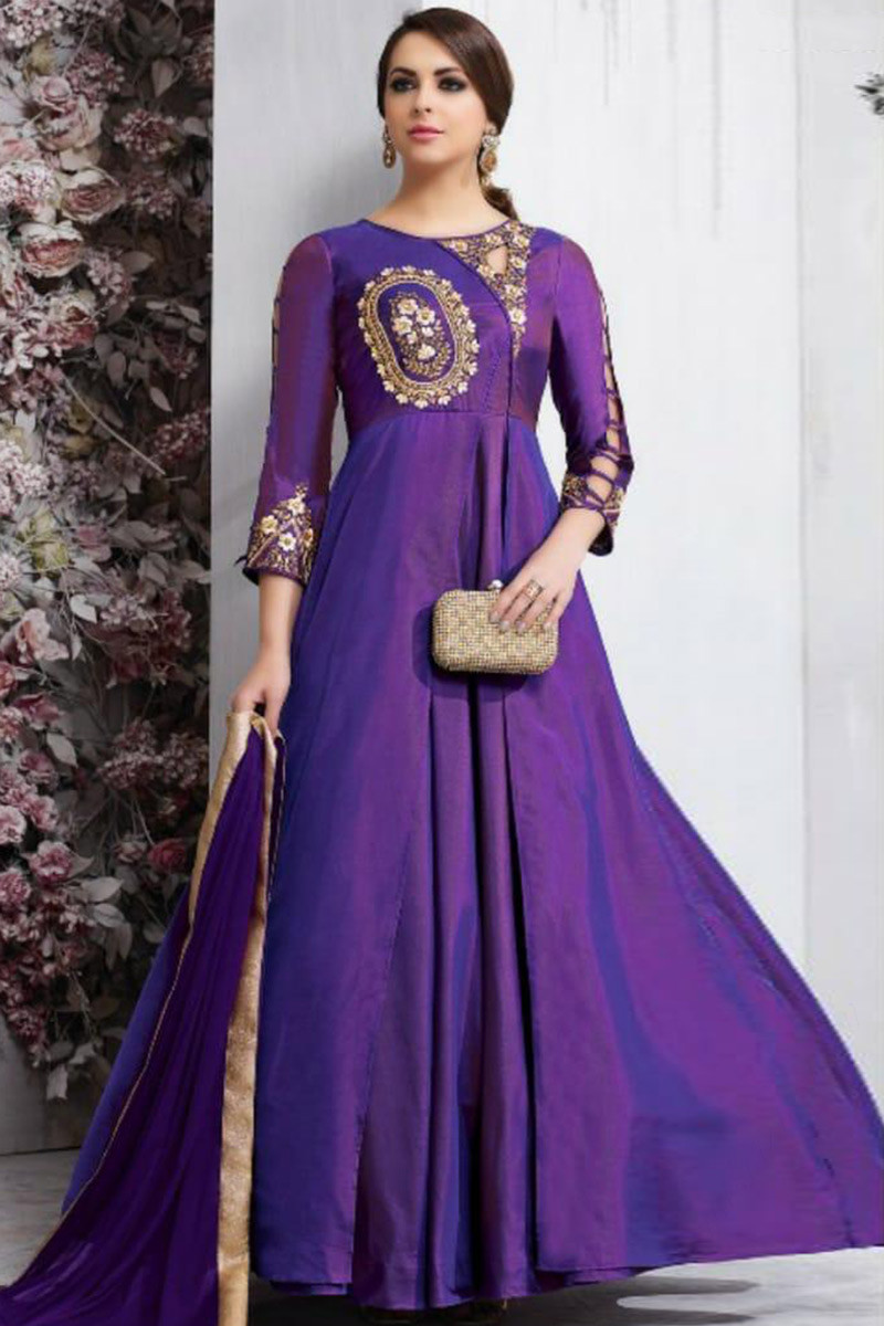Purple Silk wedding Wear Anarkali Suit