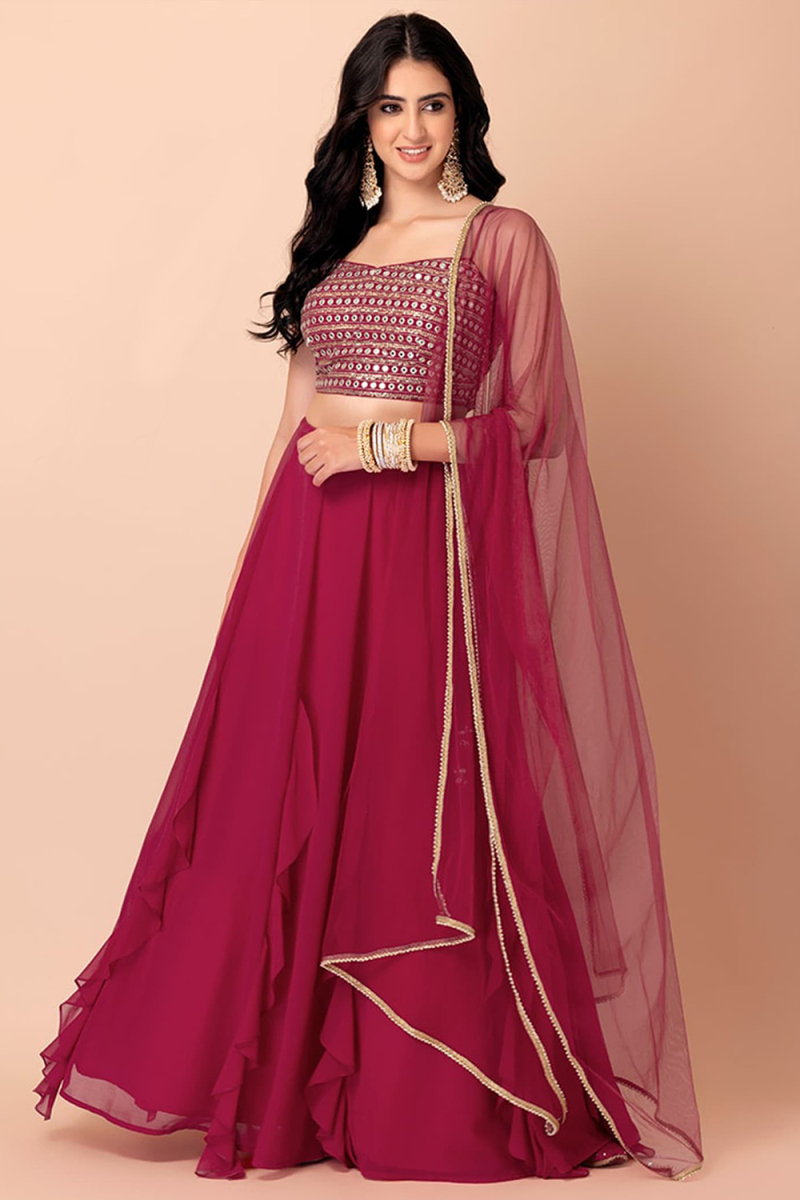 Rani Pink Georgette Lehenga with Sequins Work for Diwali