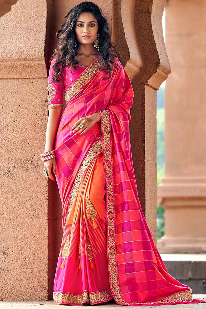 Rani pink wedding silk saree top