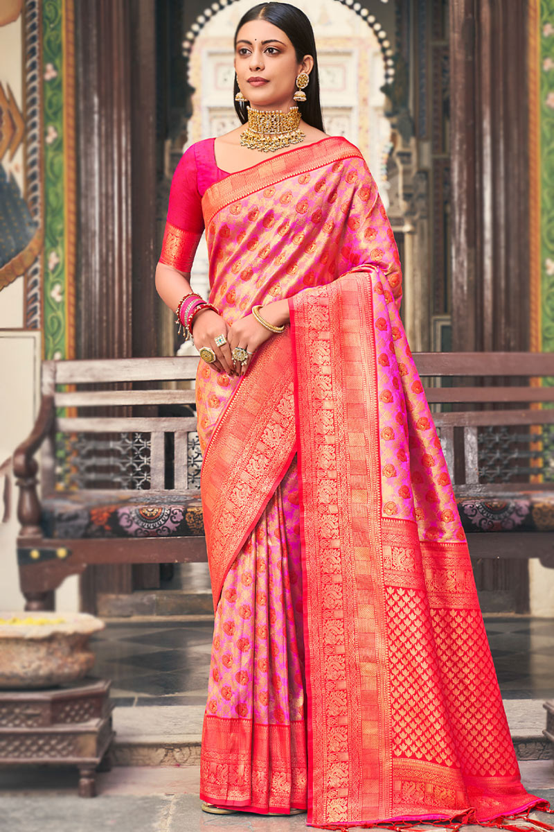 Buy Designer Sarees, Salwar Kameez, Kurtis & Tunic and Lehenga  Choli.Stunning Rani Pink Silk Saree