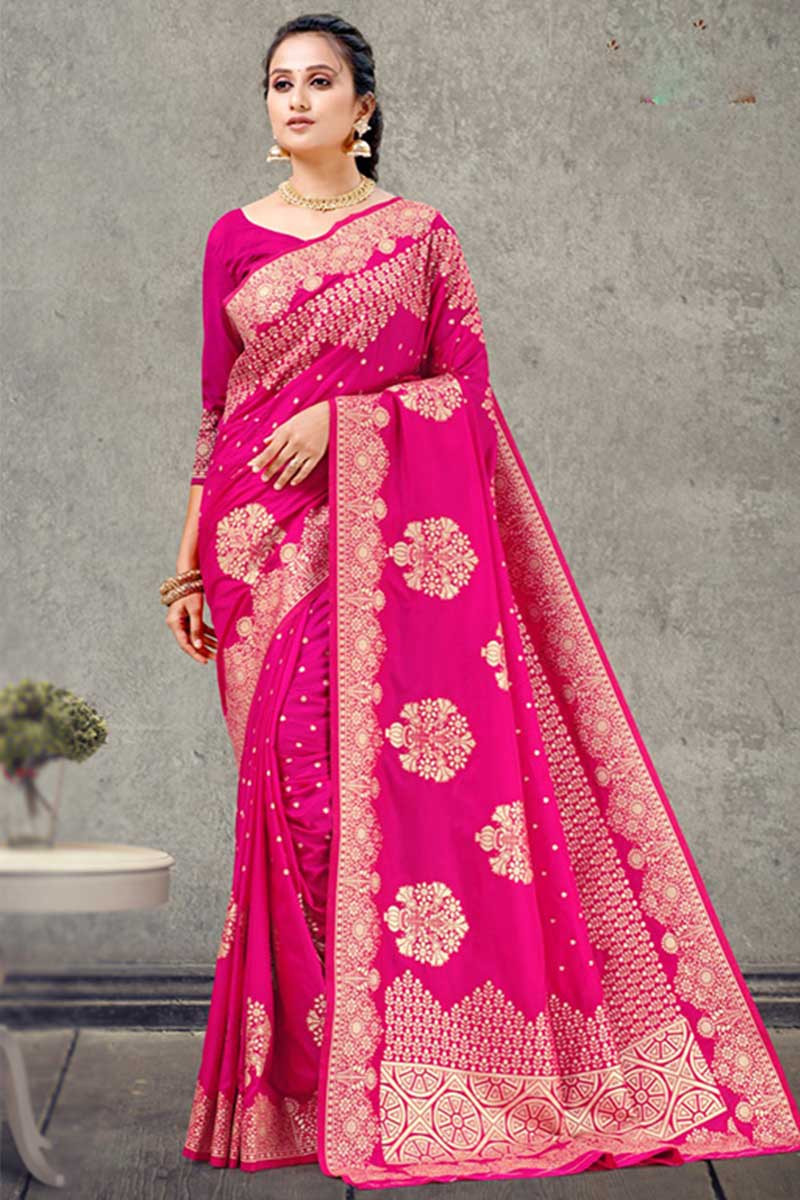 Palpable Pink Color TrendOye Saree with Designer Blouse Piece