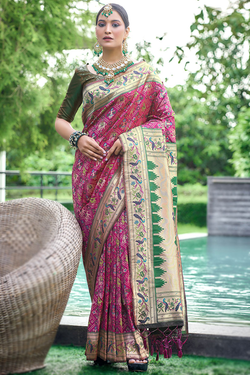 Rani Pink Weaved Zari Paithani Silk Wedding Wear Saree SARV174109