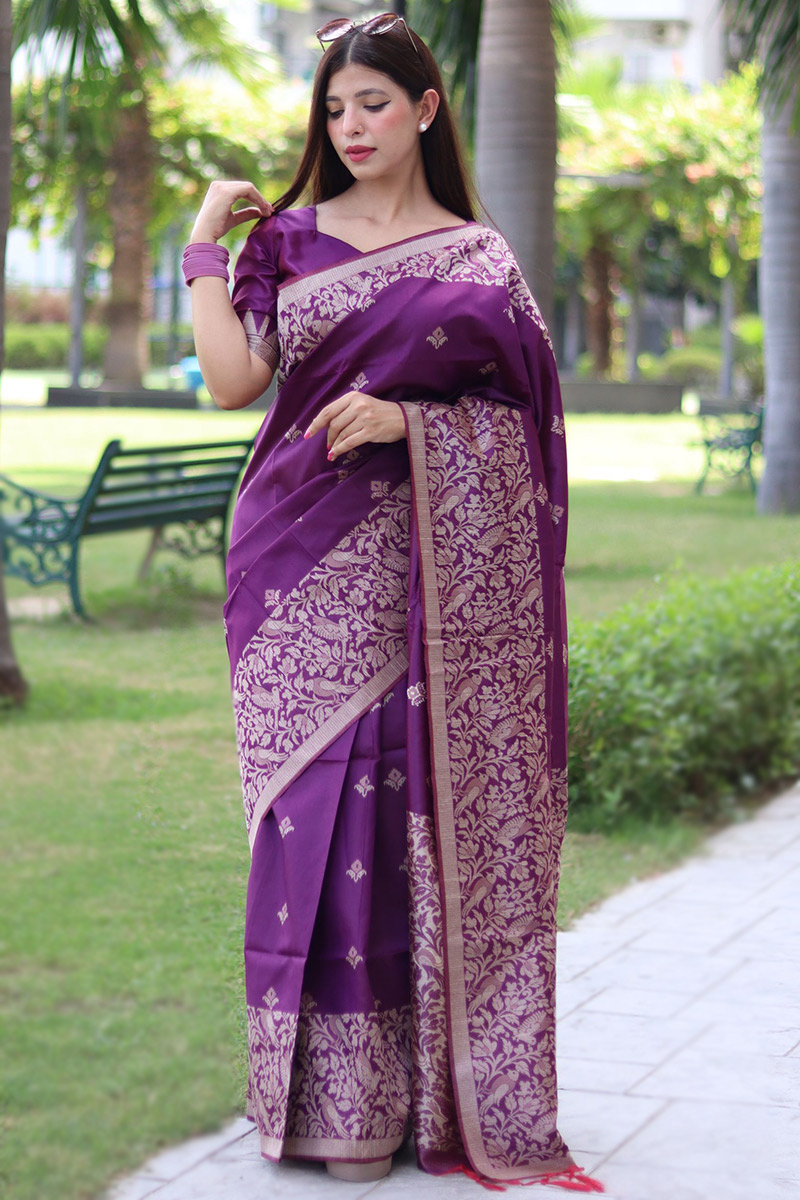 Raw Silk Purple Thread Weaved Light Weight saree