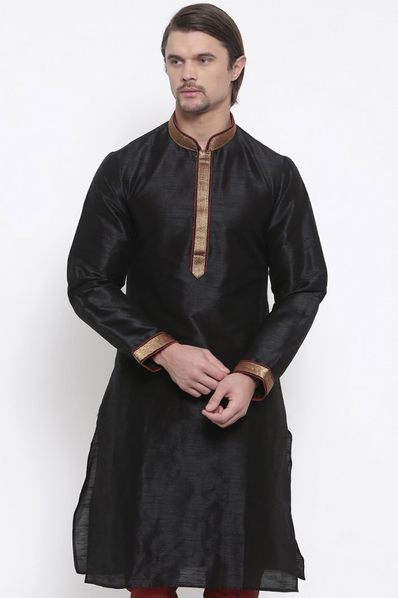 Silk Ready Made Kurta In Black Colour