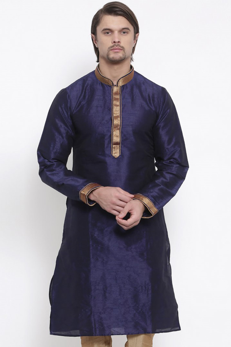 Silk Ready Made Kurta In Dark Blue Colour