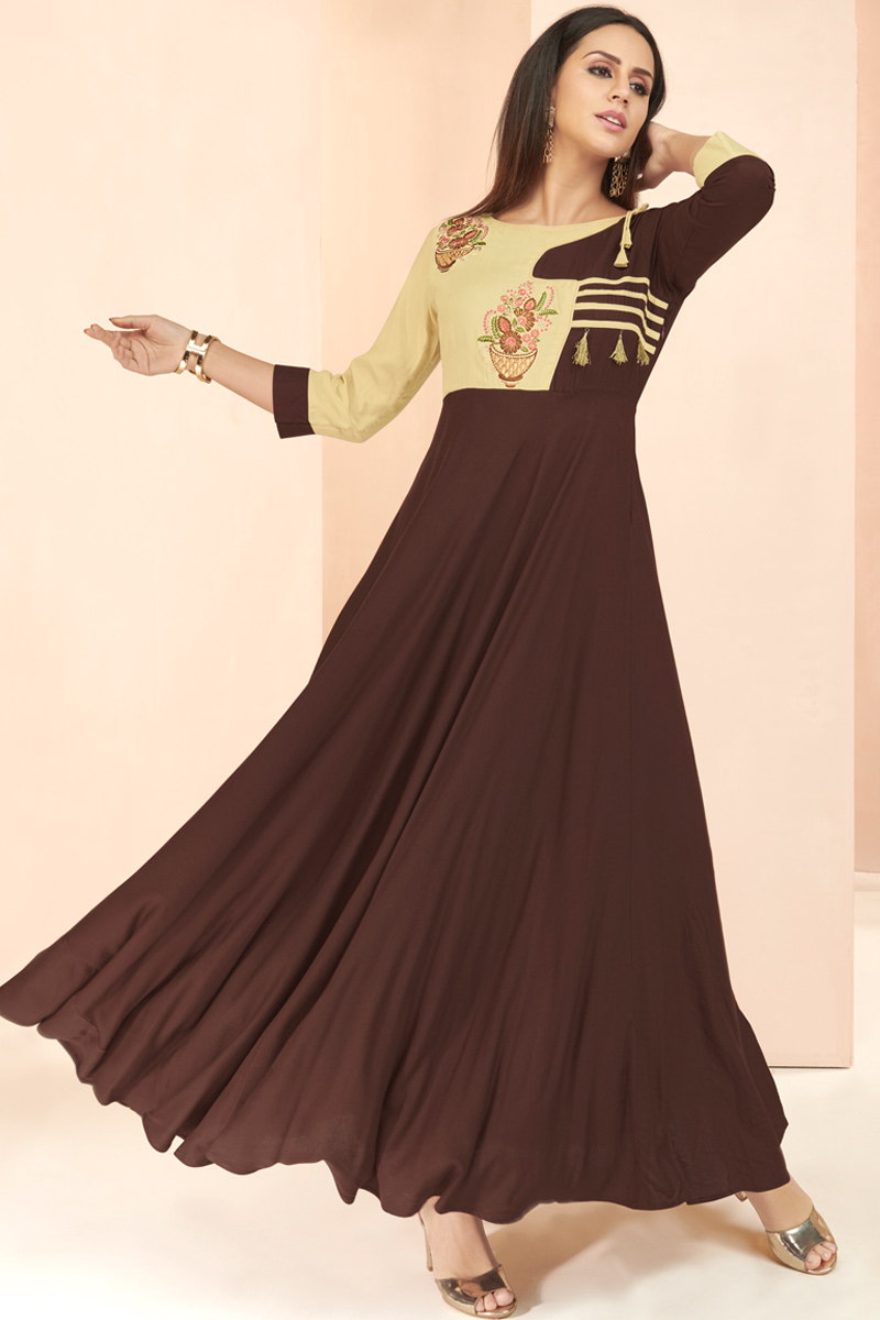 Rayon Kurti In Chocolate Brown Color