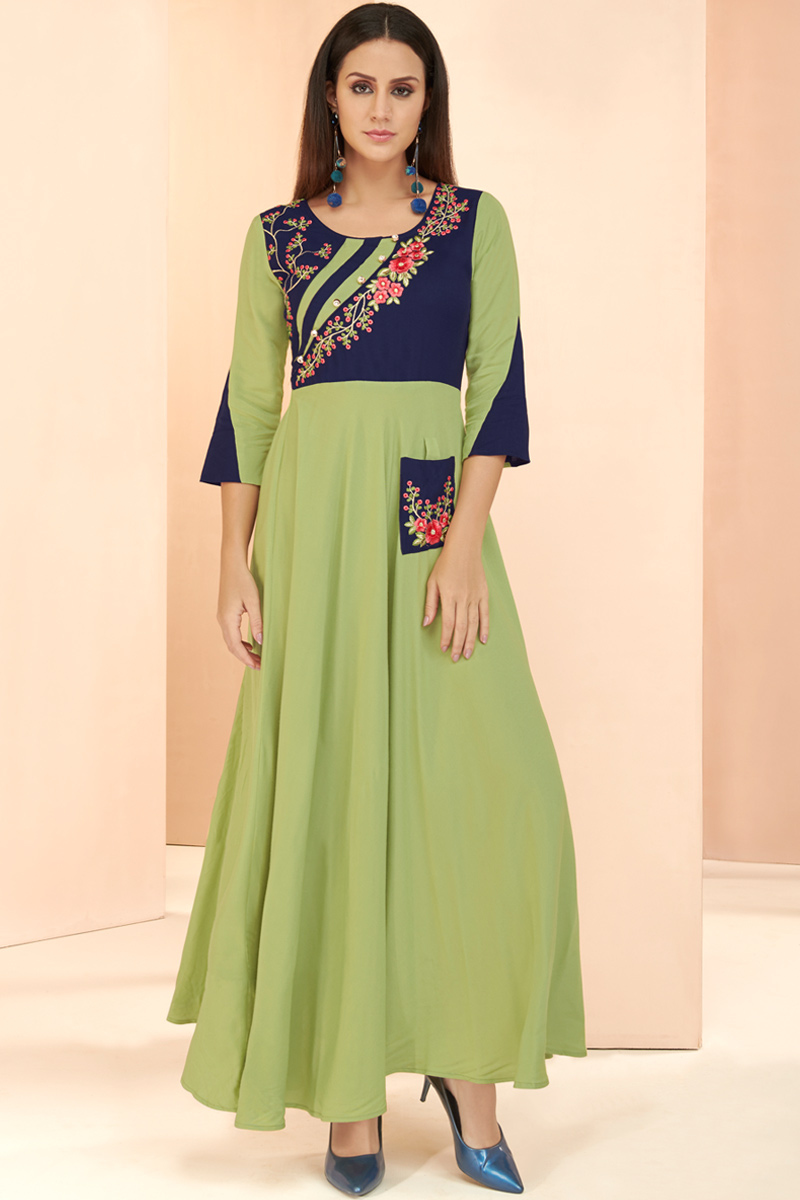 Rayon Kurti In Pistachio Green Color