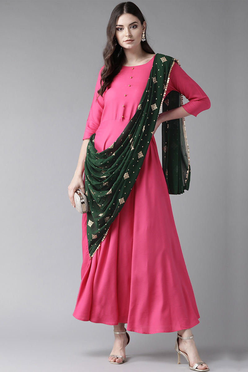 Rayon Kurti Set In Pink Colour