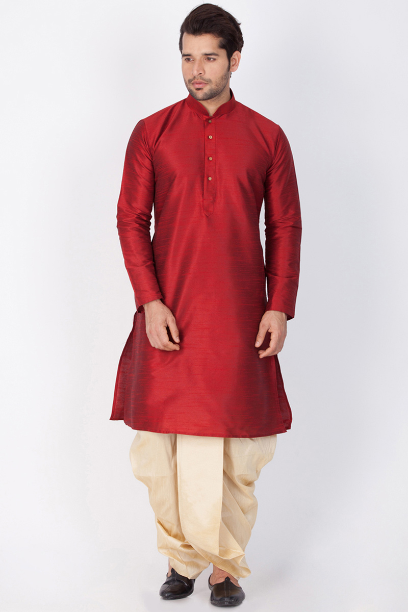 Ready Made Kurta Dhoti In Maroon Color for Wedding & Party