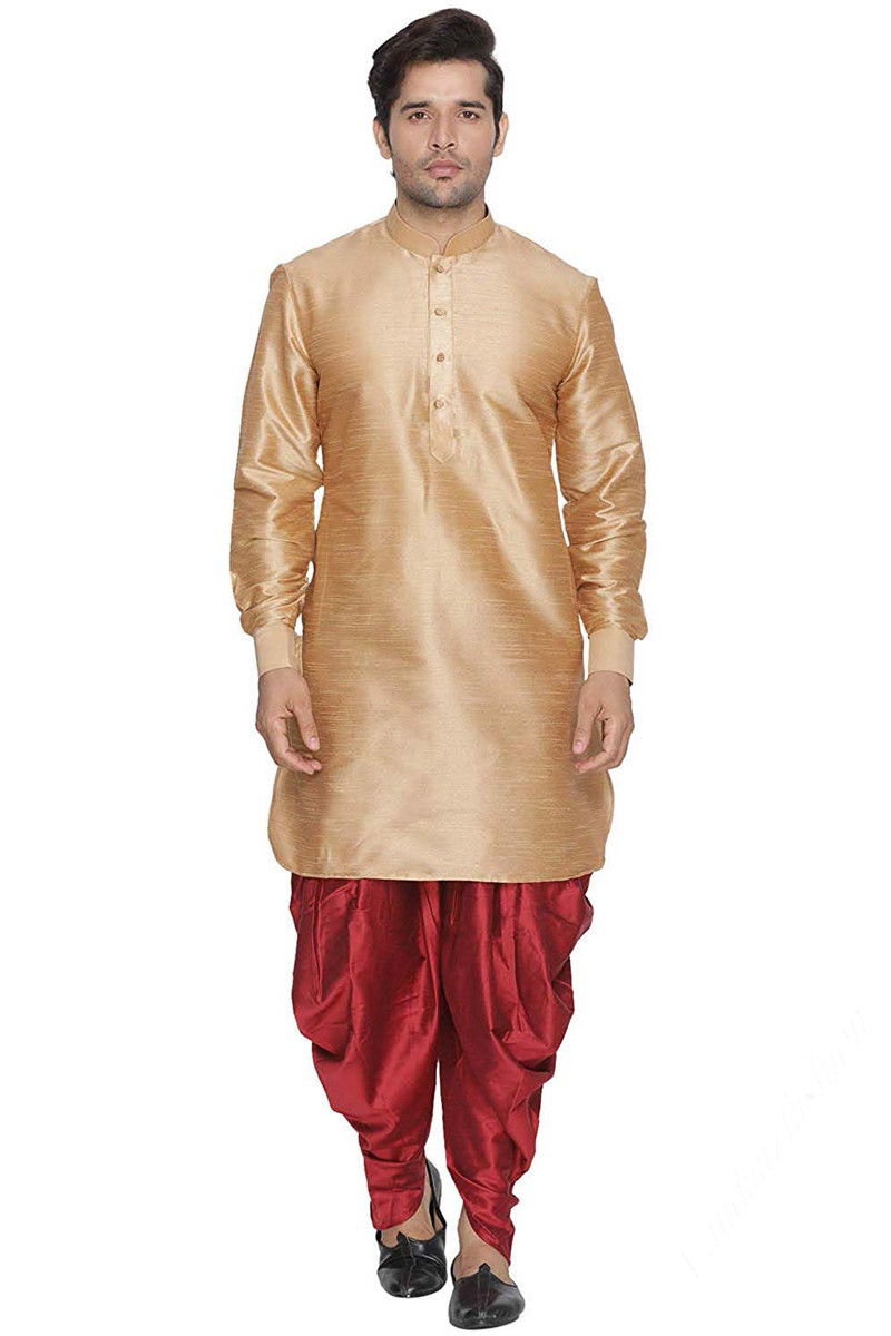 Ready To Wear Kurta Dhoti For Eid Party In Chiku Color