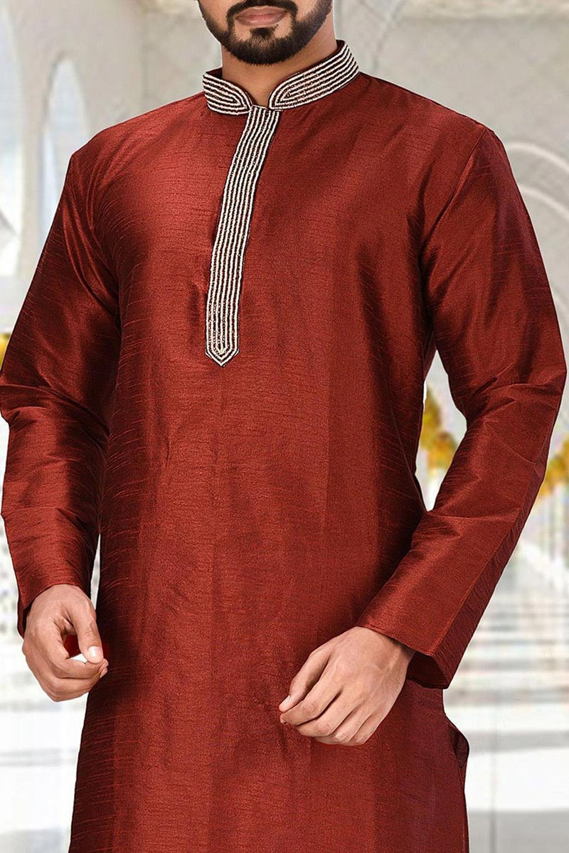 Ready To Wear Maroon Kurta With White Pajama for Eid Party