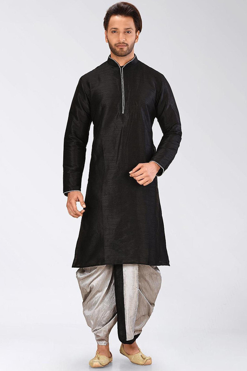 Buy Readymade Black Kurta With Grey Dhoti for Eid Online - MKPV0435 ...