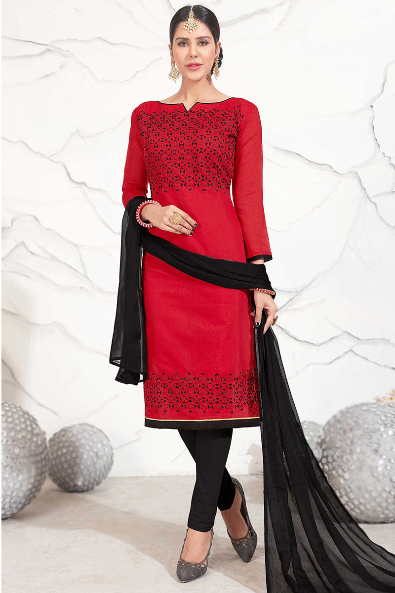 Red Chanderi Salwar Kameez and Red Chanderi Salwar Suit Online Shopping