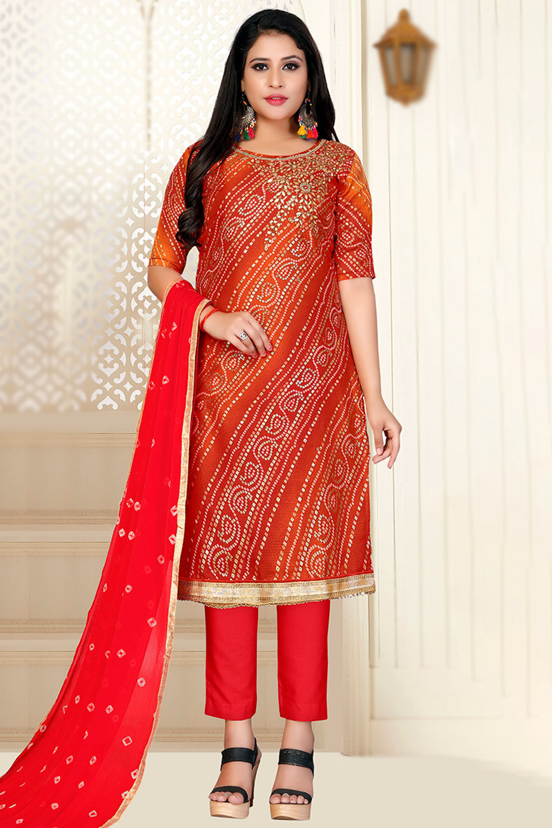 Red gota patti suit sales