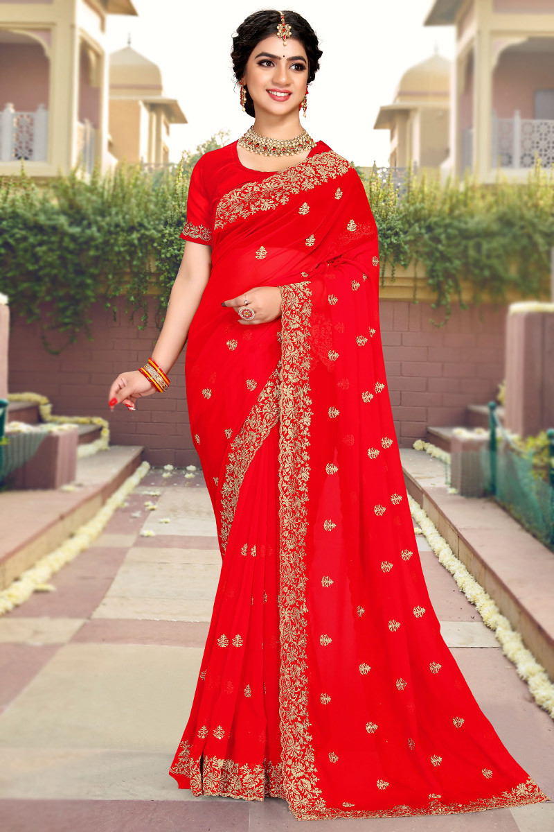 Red party top wear saree