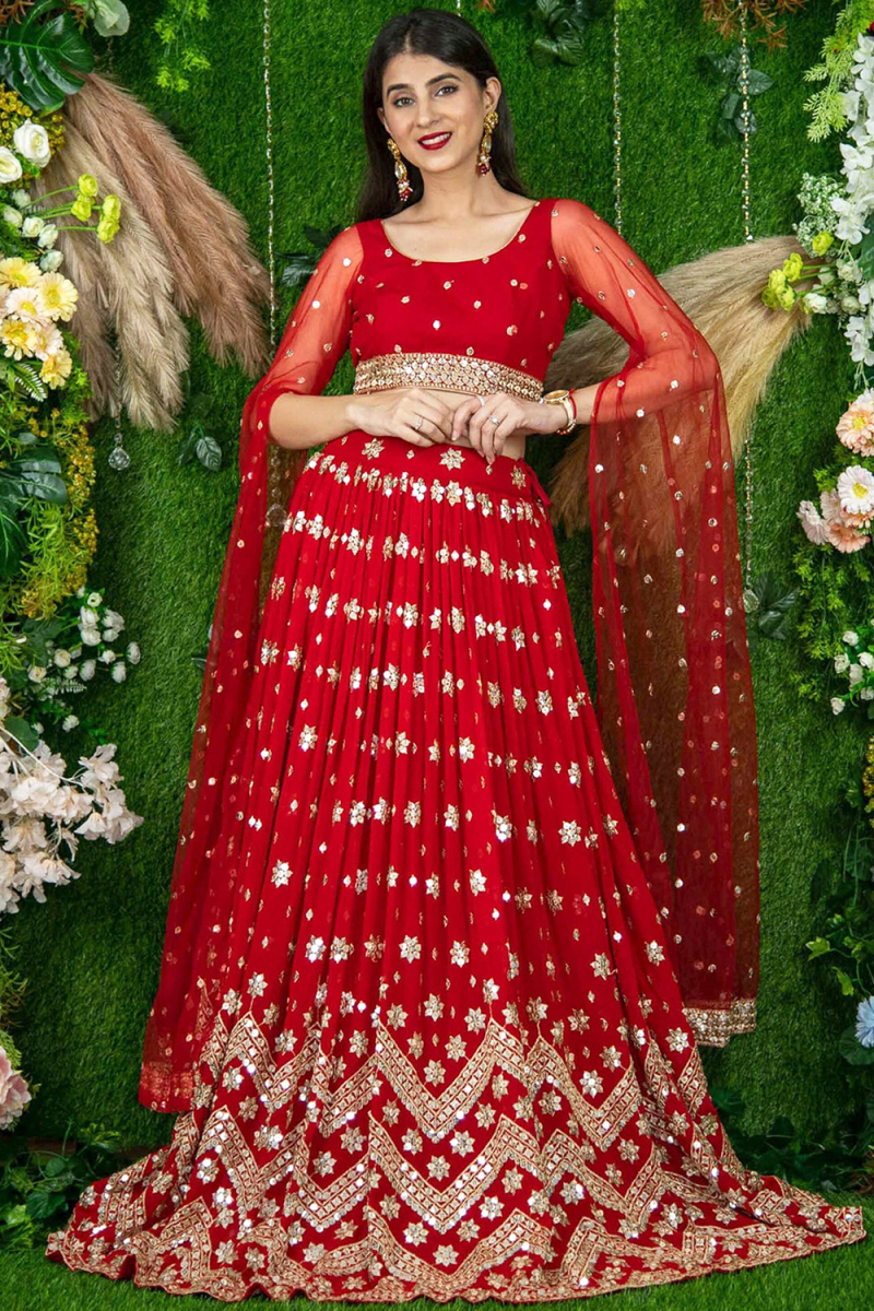 Red Georgette Lehenga with Zari Work for Party