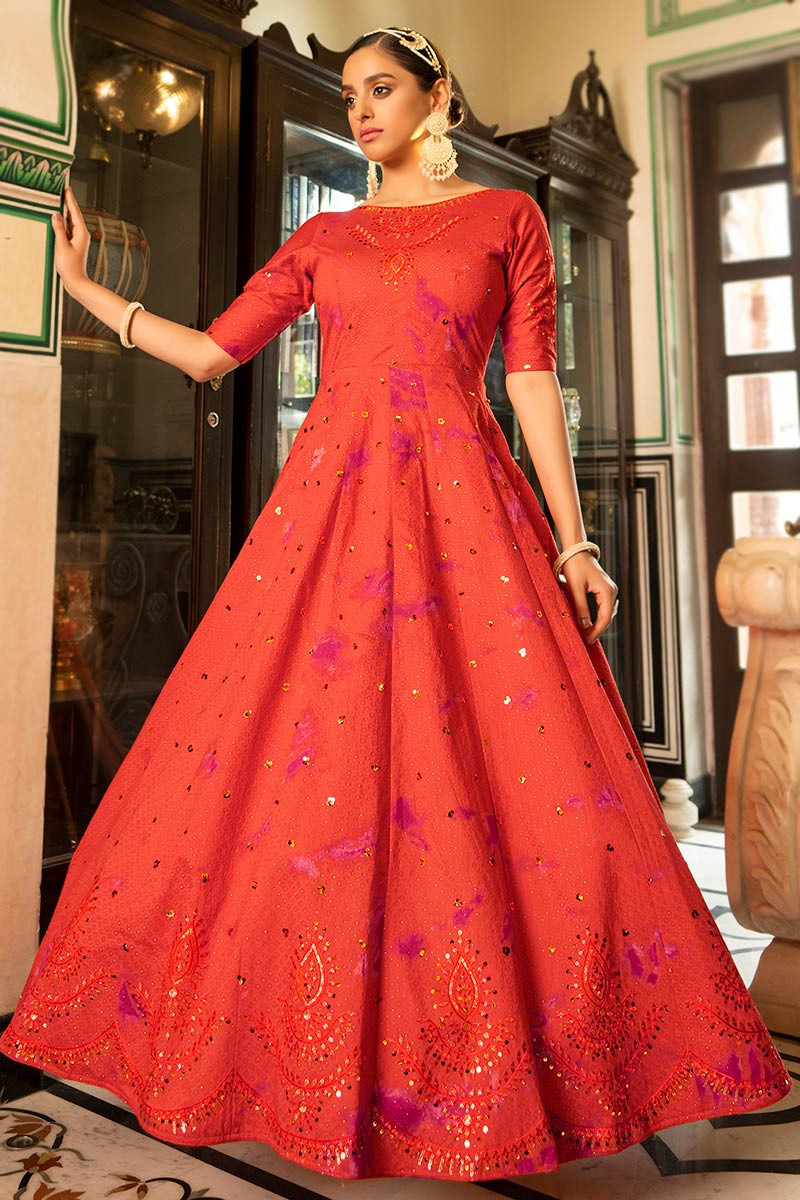Clothing Fashion Red Gown with Woven work LSTV117813