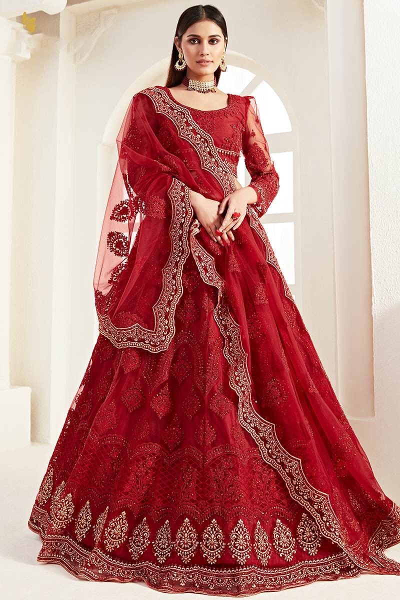 Designer Scarlet Red Bridal Lehenga Set by Aari Tari Online-sgquangbinhtourist.com.vn