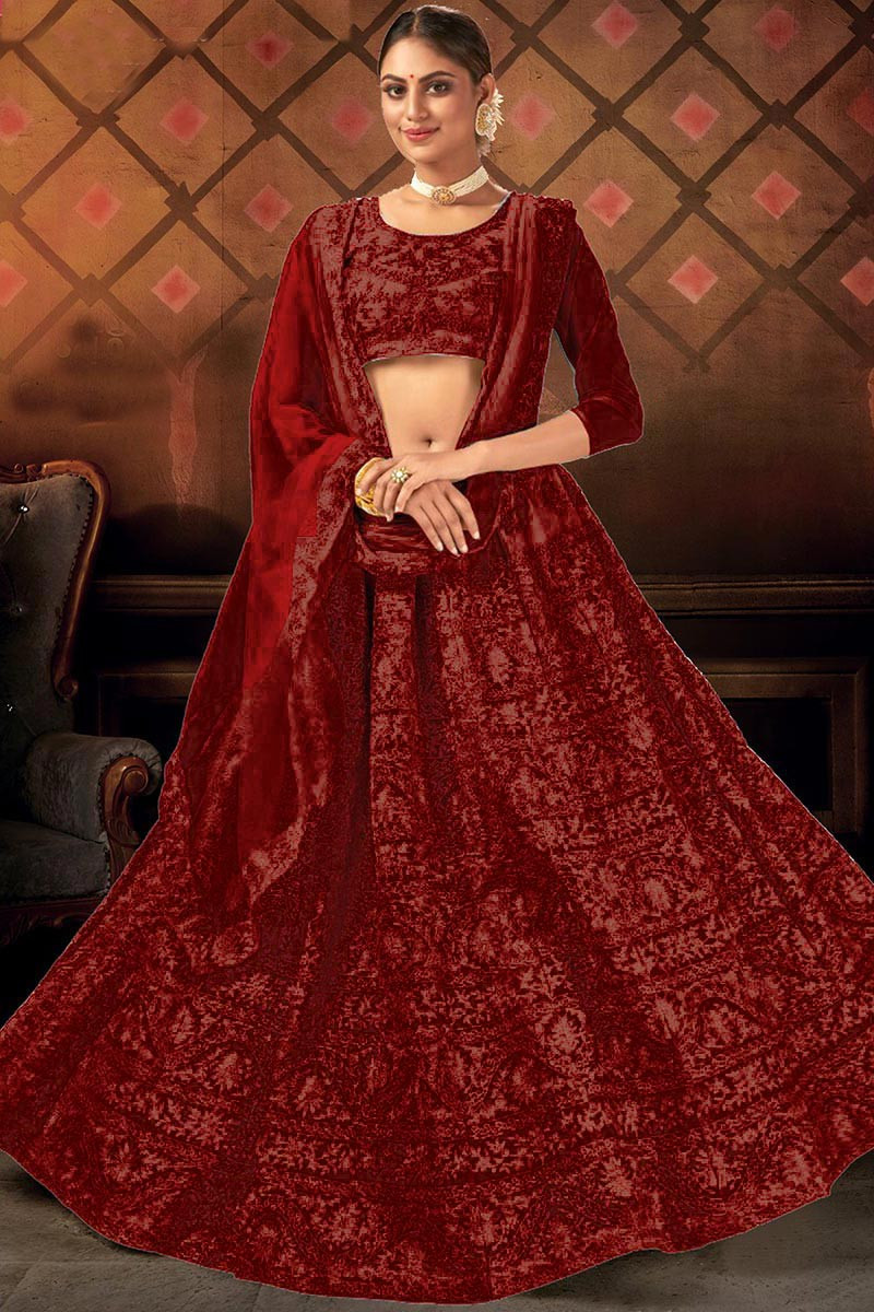 Party wear discount red lehenga