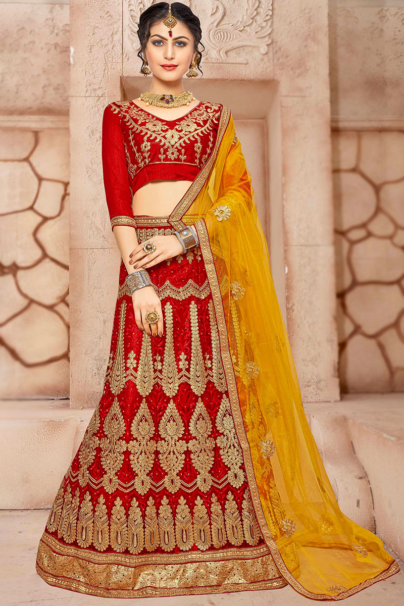 Lehenga in Red Net for Party Wear with Stone embroidery