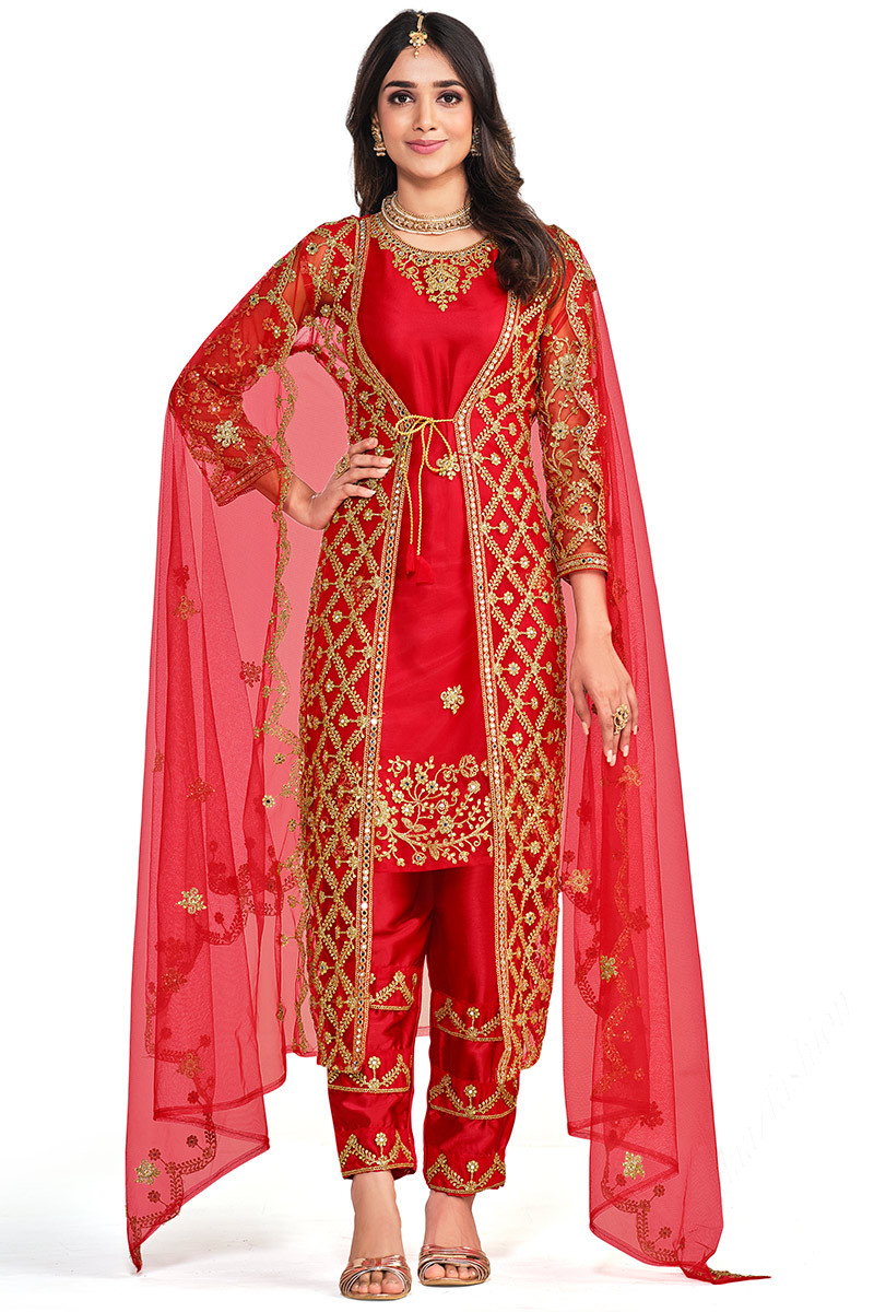 Buy Kurta Pant Set Silk Salwar Kameez Punjabi Suit Woman Short Kurti Indian  Pakistani Dresses Ethnic Outfit Online in India - Etsy