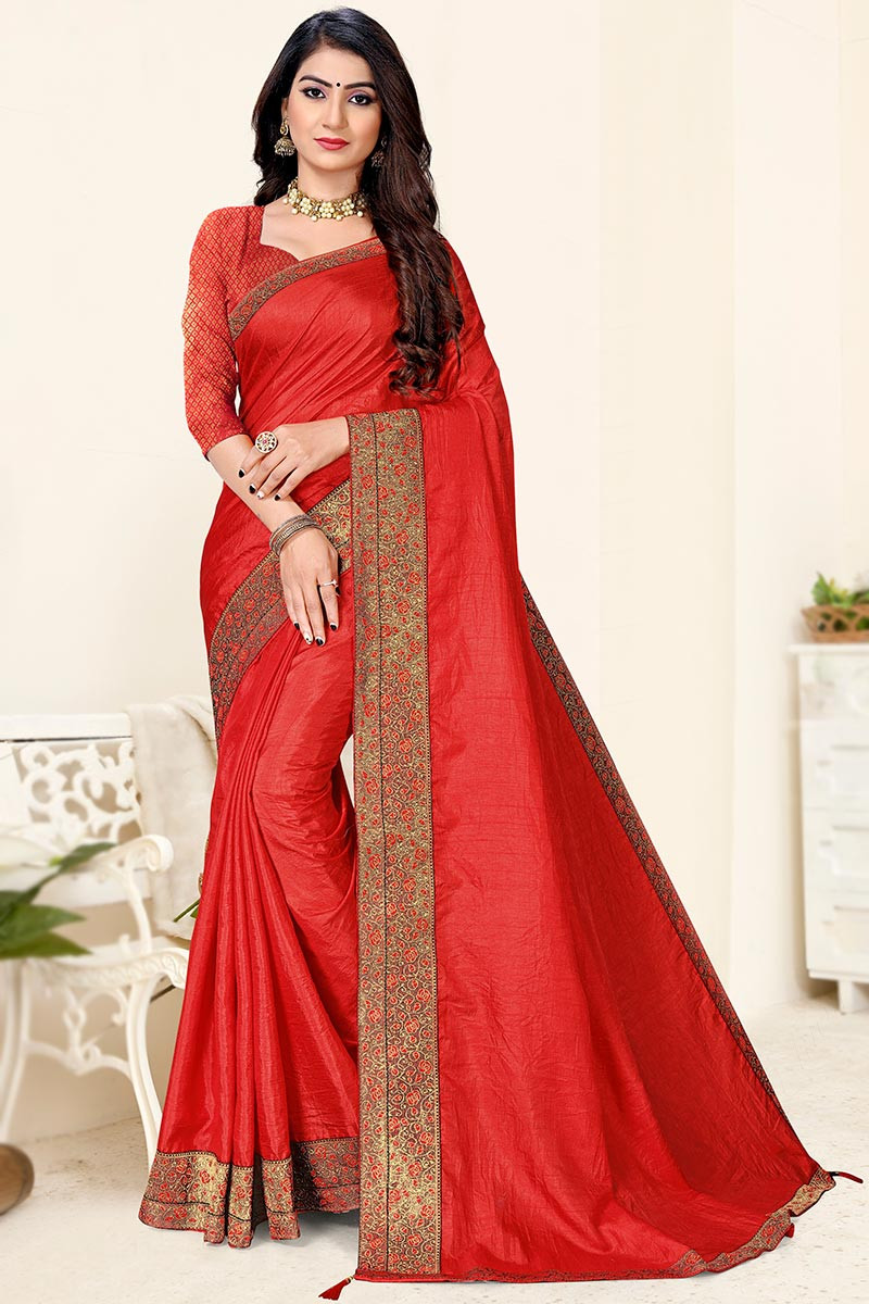 Buy Vijodhya Solid/Plain Daily Wear Georgette, Art Silk Red Sarees Online @  Best Price In India | Flipkart.com