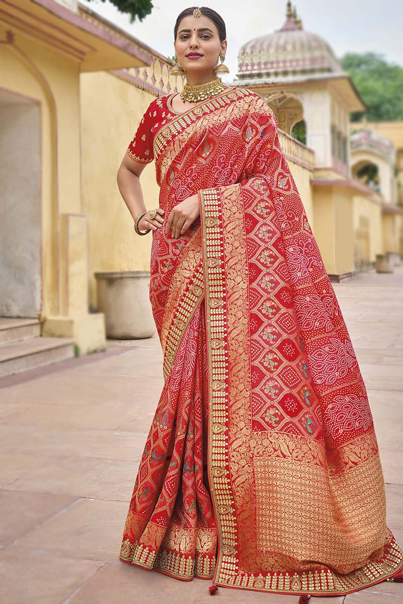 Red Silk Saree | Bridesmaid Saree | Indian Wedding Saree | Bollywood S –  Vara Vastram