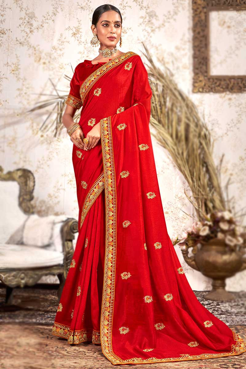 Embroidered wedding saree sales
