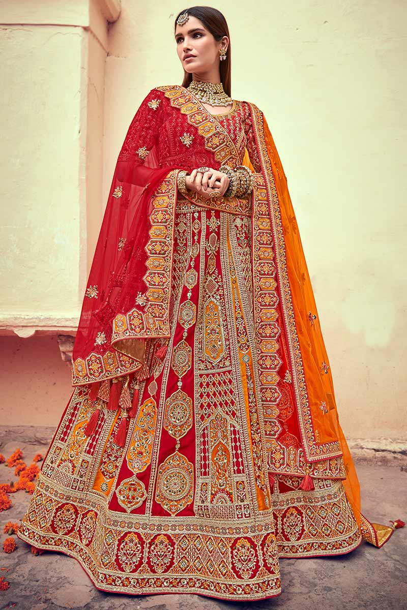 Red Silk Embroidered Lehenga blouse