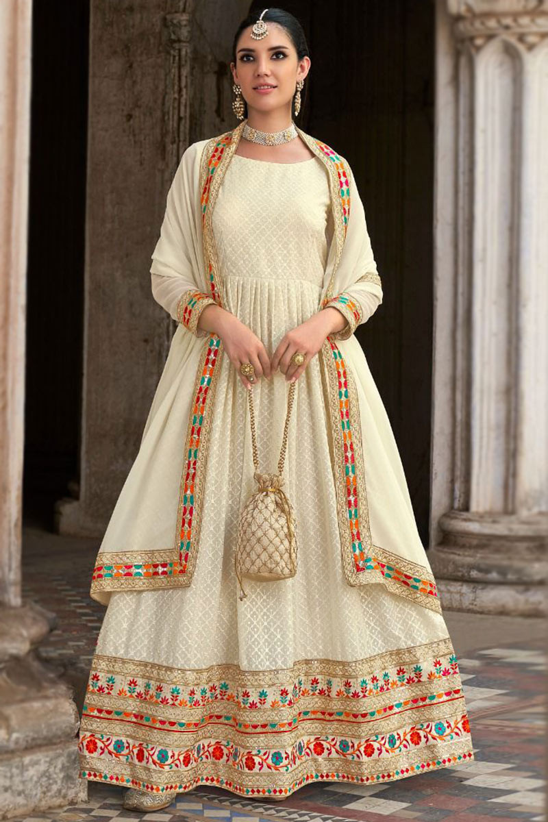 Cream top anarkali suits