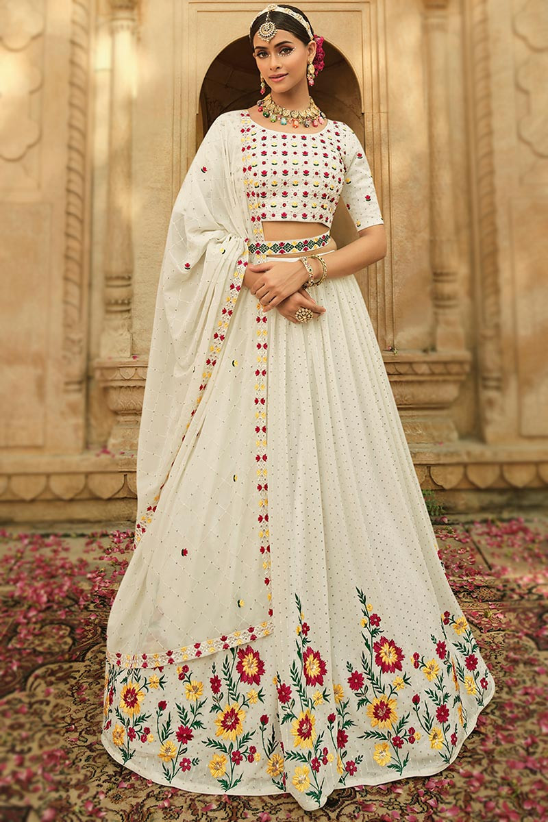 Buy Navratri Style White Color Beautiful Lehenga Choli | keerramnx